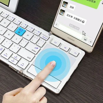 B. O. W Tri-składane Uniwersalna bezprzewodowa klawiatura z panelem dotykowym,ultra-cienka klawiatura Bluetooth+stop aluminium+torba do przenoszenia