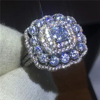 Bamos Full Stone AAA Cyrkon pierścień ładny różowy/biały kwiat pierścień srebrny kolor obrączki dla kobiet luksusowe akcesoria partii
