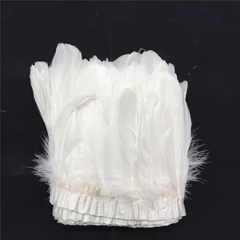 Białe kurze pióra wykończenie 10 m / lot malowane kurze pióra taśma 15~20 cm kaczka pióro taniec DIY biżuteria