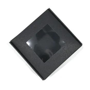 Biały/brązowy/czarny 8.5x8.5x3.5cm Kraft Paper Pack Box z kwadratowym plastikowe okna dla rzemiosła ciasteczka prezenty opakowania składane pudełko