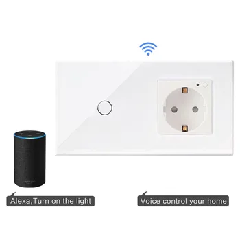Bingoelec UE standard Wi-Fi, dotykowy przełącznik Smart Germany ścienne gniazdko,kryształ szkło panel przełącznik Praca dla Google Home Alexa
