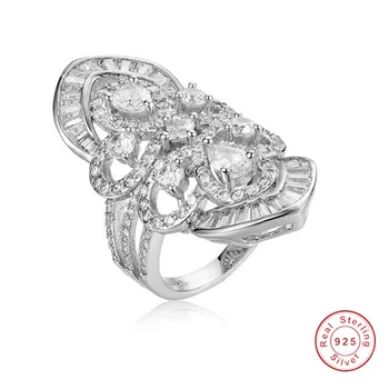 Bohemia Big Sparkling 925 srebrny pierścień dla kobiet luksusowy koktajl ślub imitacja pierścionek z brylantem anillo plata 925 mujer