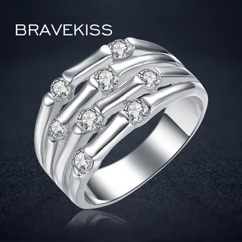 BRAVEKISS unikalne wielorzędowe bambusowe pierścienie biżuteria dla kobiet okrągły kamień CZ ślubne obrączki Damen Silberrige Alliance BUR0346