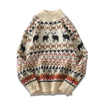 Brzydki Sweter Boże Narodzenie Japoński Retro Etniczne Ubrania Islandia Połowa Golf Sweter Sweterek Sweter, Bluzki Dla Mody 2020 Kobiet