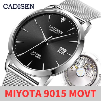 CADISEN cienkie proste, klasyczne męskie zegarki mechaniczne Business MIYOTA 9015 Watch Luxury Brand naturalna skóra automatyczny zegarek