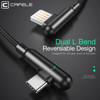 CAFELE 90 stopni gry USB C kabel do huawei xiaomi samsung oneplus szybkie ładowanie LED synchronizacja nylon L typ klasa typ c kabel