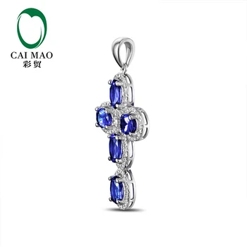 Caimao naturalny 3.35 ct niebieski tanzanite z 0.56 ct Pave H SI diamenty 14k białe złoto obrączki krzyże wisiorek