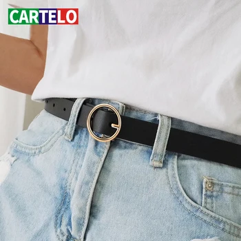 CARTELO female deduction side gold buckle jeans wild belts for New Circle Pin women fashion students simple Belt Buckles