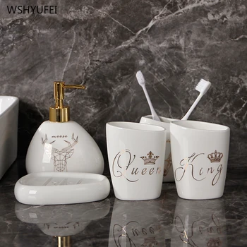 Ceramiczny geometryczny złoty Róg akcesoria łazienkowe zestaw do mycia narzędzi butelka usta kubek mydła, szczoteczki do zębów przedmioty gospodarstwa domowego
