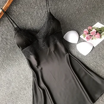 Chusta koszula nocna damska letni Jedwab koronki projekt pokusa sukienka dla kobiet z biustem Pad miękka oddychająca nocna odzież Sexy