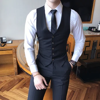 CIGNA 2018 New Pure Color Mens vest czarny szary khaki ciemny niebieski firmy ślubne Męskie kamizelki rozmiar S-3XL
