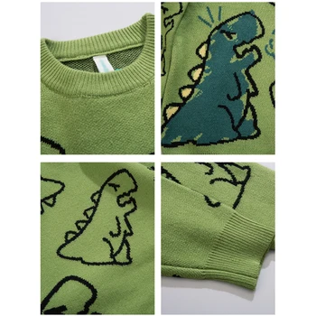 Covrlge zabawy dinozaur kreskówka wzór z dzianiny sweter Harajuku hit Kolor para temat okrągły dekolt sweter meble ubrania MZM079