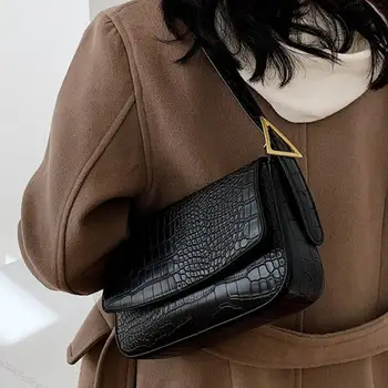 Croco wzór kwadratowa torba pachy 2020 moda nowa jakość sztuczna skóra damska designerska torba Vintage torba na ramię