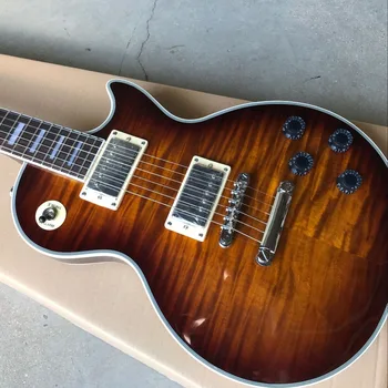 Custom 60 Tiger Flame standard custom electric guitar,Sunburst gitaar,chromowane okucia. całe ciało szyi, instrumenty muzyczne.