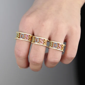 Cz palec pierścionek złoto wypełnione kolorowe cz musujące biżuterii mody kobiet palec biżuteria miłość szczęśliwa list pierścienie