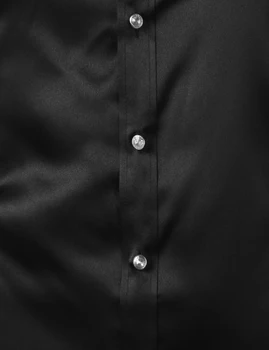 Czarna Satyna Jedwab Jak Sukienka Koszulki Mężczyźni 2020 Luksusowej Marki Ślubny Obiad Z Długim Rękawem Zmarszczek Wolny Smoking Koszula Koszulka Mężczyźni Homme