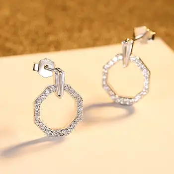 CZCITY 925 srebro próby koło okrągłe kolczyki pręta dla kobiet dziewczyn romantyczny przezroczysty kamień CZ miniaturowy koreański styl prezenty SE-450