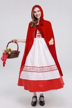 Czerwony kapturek strój dla kobiet Szal niezwykłe dorośli Halloween cosplay fantazja karnawał bajka sukienka+płaszcz fartuch