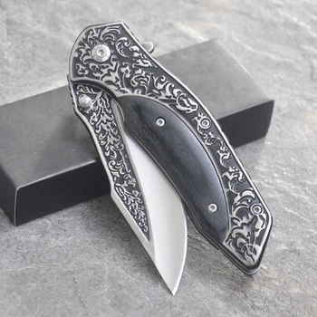 Damasceńskiej noże nowy pazur szybki nóż składany nóż 440C drewniany uchwyt kieszeni składany nóż kemping polowanie nóż przetrwania narzędzie EDC