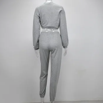 Damski dres 2 szt. odpowiednie zestawy z długim rękawem bluza crop top i spodnie dresy dla kobiet Casual