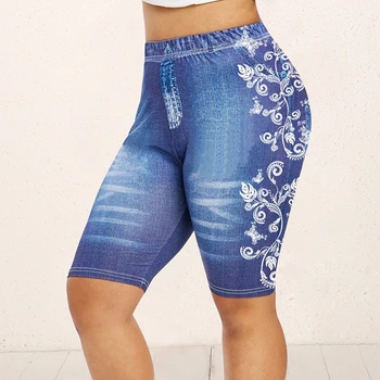 Damskie spodenki do jogi legginsy letnie fałszywe jeansowe damskie krótkie spodnie letnie kwiatowy drukowane damskie szorty z wysokim stanem plus rozmiar S-5xl