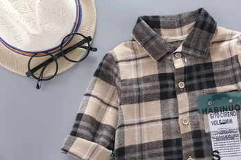 DIIMUU wiosna jesień dzieci chłopcy bawełniane koszulki niemowlę chłopiec plaid List drukowania topy odzież Dziecięca odzież casual