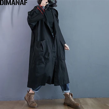 DIMANAF plus rozmiar damska kurtka płaszcz vintage z kapturem z długim rękawem sweter Oversize jesień odzież casual kurtki płaszcz 5XL 6XL