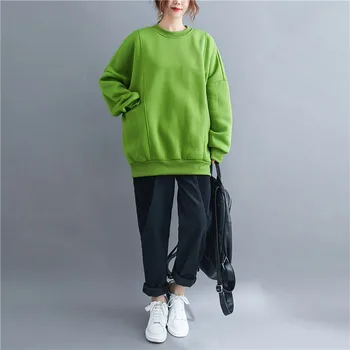 DIMANAF Plus Size Women Sweatshirt Tops O-neck casual gruba ciepła w jednolitym kolorze t-shirt bawełna moda jesień patchwork sweter