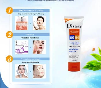 Disaar Sunscreen Cream Spf 90 ++ Moisturizing Skin Protect Sunblock 80g pielęgnacja twarzy zapobiega uszkodzeniu skóry, usuwa przebarwienia