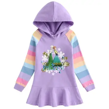 Disney Frozen Dress Rainbow Children ' s Long Sleeve Hooded Anna Elsa Princess Dress kreskówka dziewczyny boże Narodzenie odzież Dziecięca