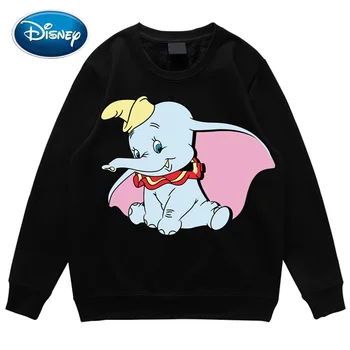 Disney Stylowy Dumbo Słoń Kreskówka Drukowania Czarny T-Shirt O-Neck Sweter Piękne Kobiety Z Długim Rękawem Harajuku Temat Uliczne Topy