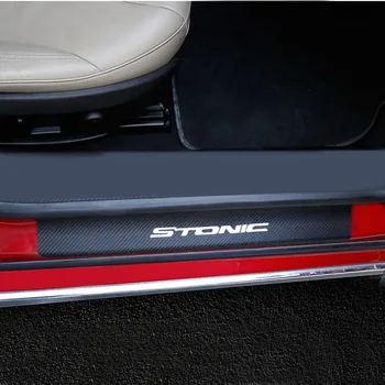 Dla Kia Stonic próg drzwi płyta próg drzwi samochodu krok płytki z włókna węglowego sztuczna skóra samochód-stylizacja