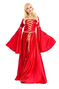 Dorosła kobieta z długim rękawem sexy koronki czerwony atlas księżniczka tańca strój sukienka M4723