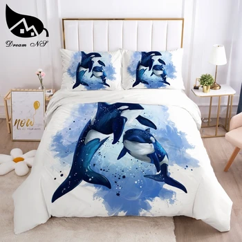 Dream NS ręcznie malowane tuszem rekin Delfin Kit roupa de cama pościel tekstylia do domu zestaw Królowa pościel poszwa łóżko