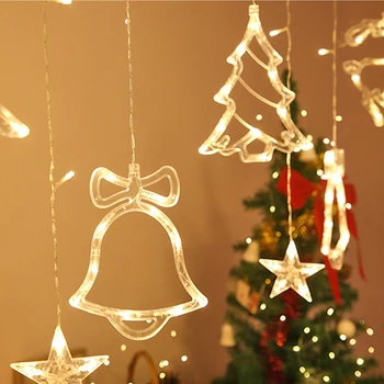 EU Plug Christmas LED Curtain Lights Moon Star Bells LED Lamp Fairy Garlands String Lights For Holiday Festival Wedding Decor