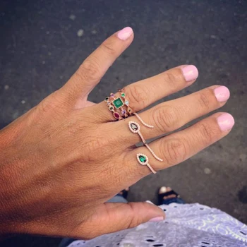 Europejski romantyczny pierścienie zestawy dla kobiet elegancki, nowoczesny różowy kolor srebrny kolorowy kamień Kryształ pierścień palec biżuteria 2018 Nowy