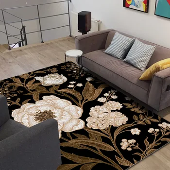 Europejski styl retro dywan luksusowe czarne złote kwiaty i ptak 3D drukowane dywany do salonu, sypialni mata dzieci bawią się mata