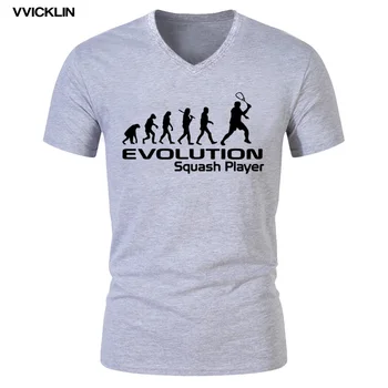 Ewolucja gracza w squasha zabawna koszulka prezent na Urodziny letnia męska, bawełniana koszulka z krótkim rękawem V-neck plus rozmiar odzieży bluzki