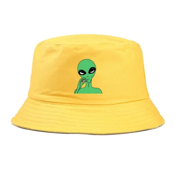 Fajny czarny palenie alien druku wiadro kapelusze dla kobiet, mężczyzn Rybacki kapelusz słońce lato krem do opalania Rybak Panama hip-hop Cap