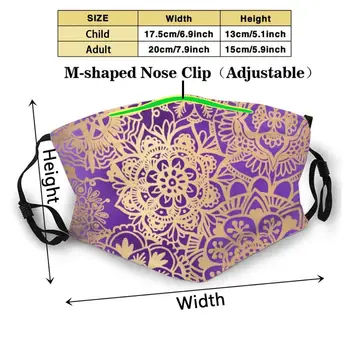 Fioletowy i Złoty Mandala wzór druku 3d wielokrotnego użytku usta Maska zmywalny filtr przeciw pyłu maska do twarzy fioletowy złoty Mandala