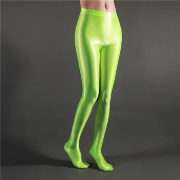 Folie błyszczące rajstopy legginsy do jogi gładkie spodnie damskie z wysokim stanem Capri sexy przezroczyste bezszwowe legginsy treningowe