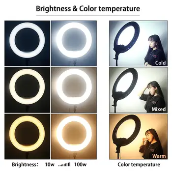 FOSOTO 18 Inch Led Ring Light 2700 -6500K Photography Lighting Camera Phone RingLight Makeup Ring Lamp With Tripod And Remote