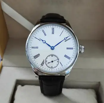GEERVO No logo 40 mm, ręczne, mechaniczne zegarki męskie mleczno biały chronograf Rzymski pokój niebieska strzałka ST3621 sekundnik znajduje się na poziomie około 6 godzin