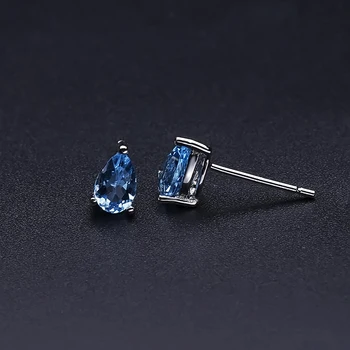 Gem's Ballet 4*6mm 0.99 Ct naturalny niebieski topaz kamień kolczyki dla kobiet prawdziwe srebro próby 925 kropla wody biżuteria