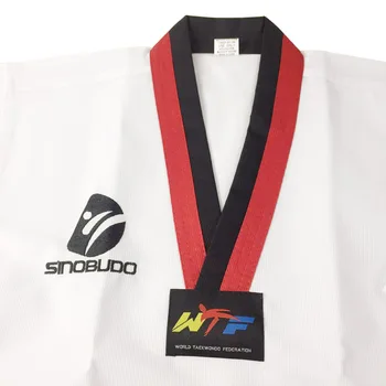 Gorąca wyprzedaż WTF Taekwondo Basic Uniform Dobok Taekwondo Clothes Child Adult Training Service Uniform Red Black V-neck mundury