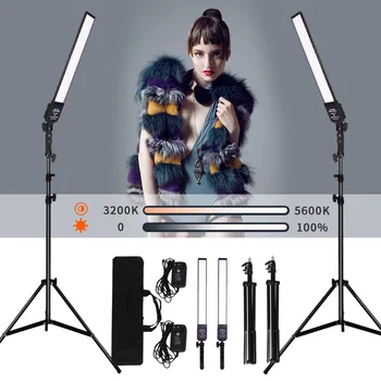 GSKAIWEN 2 Packs Dimmable Bi-Color Photography Lighting LED Studio Video Light Kit with Strip Stand for Portrait Product Shoot