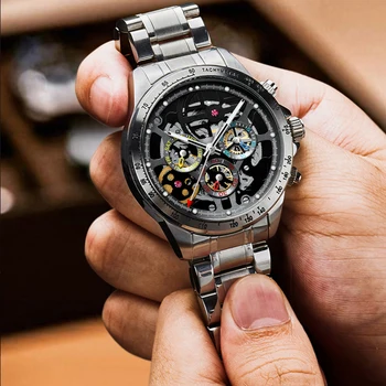 HAIQIN Mechanical DESIGN For Men Zegarki 2020 Luxury Skeleton Watch automatyczne zegarki męskie świecące sportowe wodoodporny zegarek Man