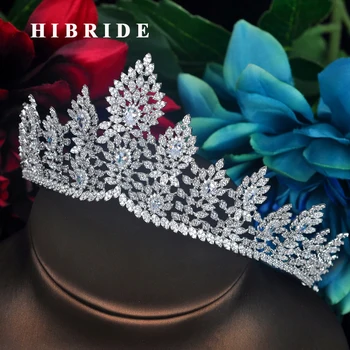 HIBRIDE New Luxury Flower Design Women Bridal Opcje Tiara&Crown Sparking CZ Pave Crown akcesoria do włosów Party Gifts C-69