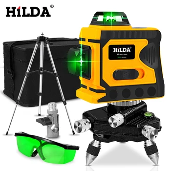 Hilda 360 laser poziom 12 linii 3D poziom samopoziomujące poziome i pionowe krzyż super mocny zielony laser poziom