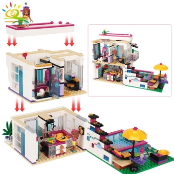 HUIQIBAO 760Pcs City Villa Country House Toys Building Blocks Girl Friends Figures Bricks Pool Party Creativity Children Toys
